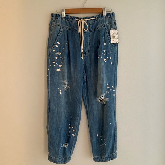 Free People Mixed Up Distressed Utility Jeans - Picture 5 of 7